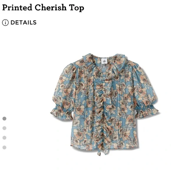 Cabi Cherish Printed Blouse - Blue and Cream - Picture 2 of 10